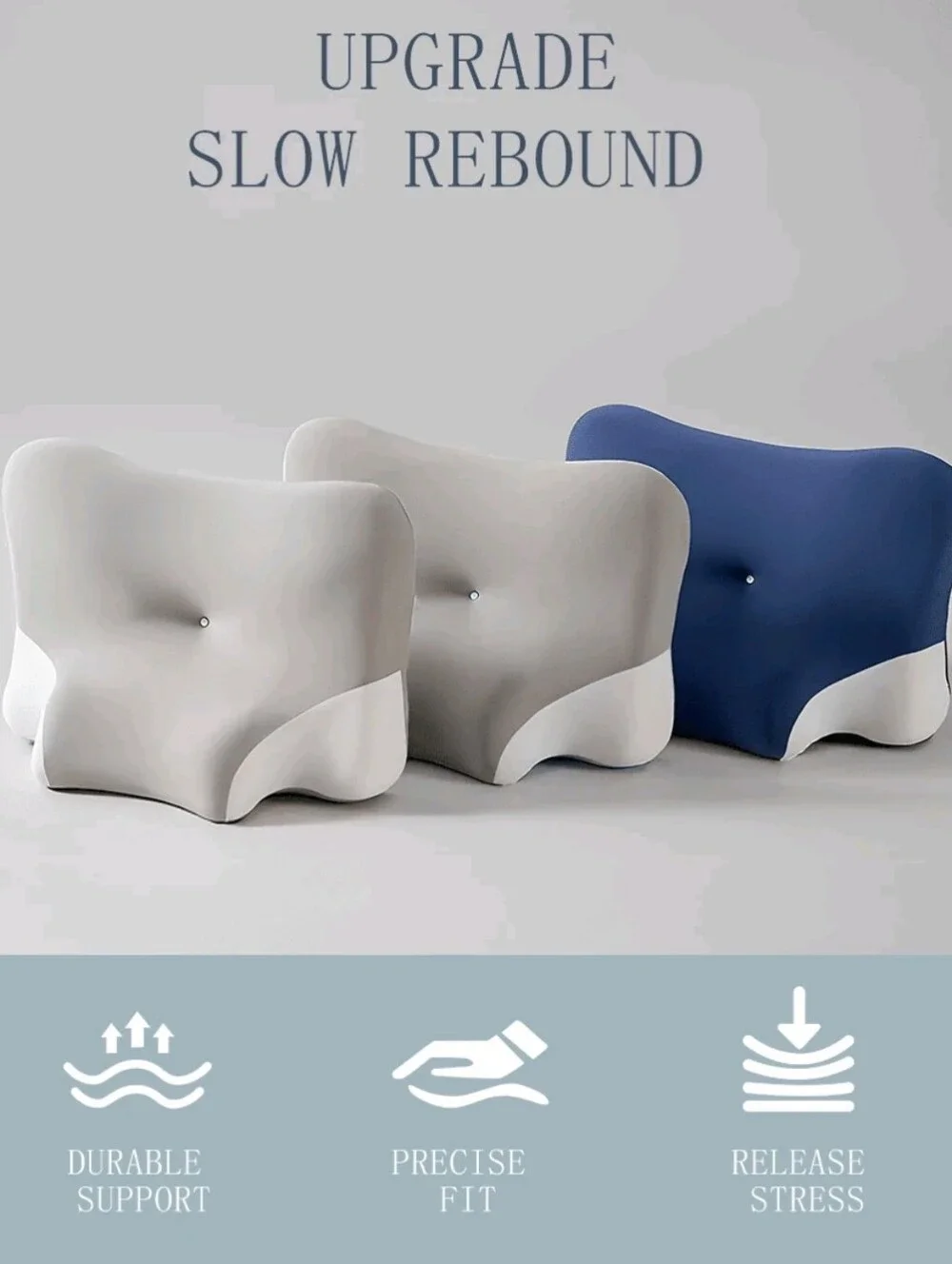 Ergonomic Memory Foam Neck & Back Pillow - Blue White